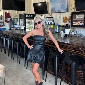 Strapless Black Leather-Look Mini Dress